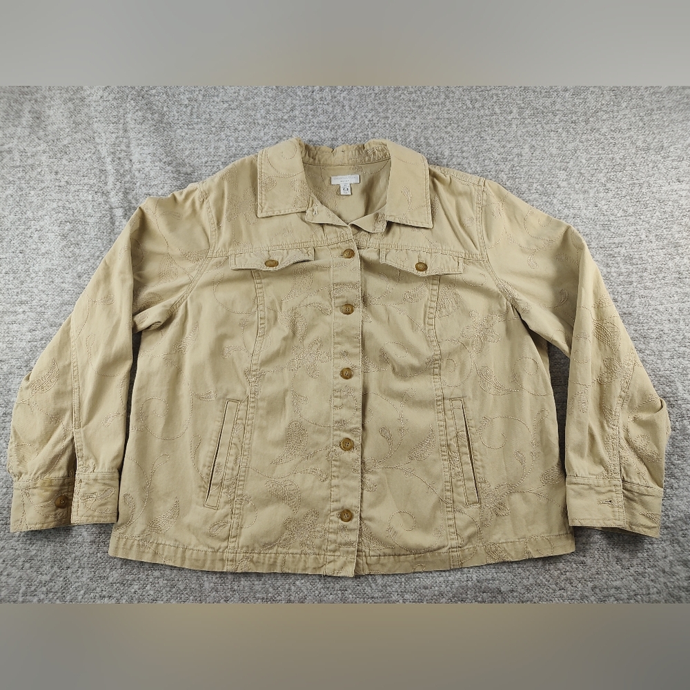 Charter Club Beige  Embroidered Button Up Jacket
